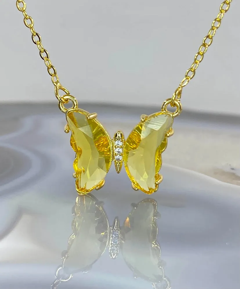 Gold Plated Yellow Crystal Butterfly Pendant