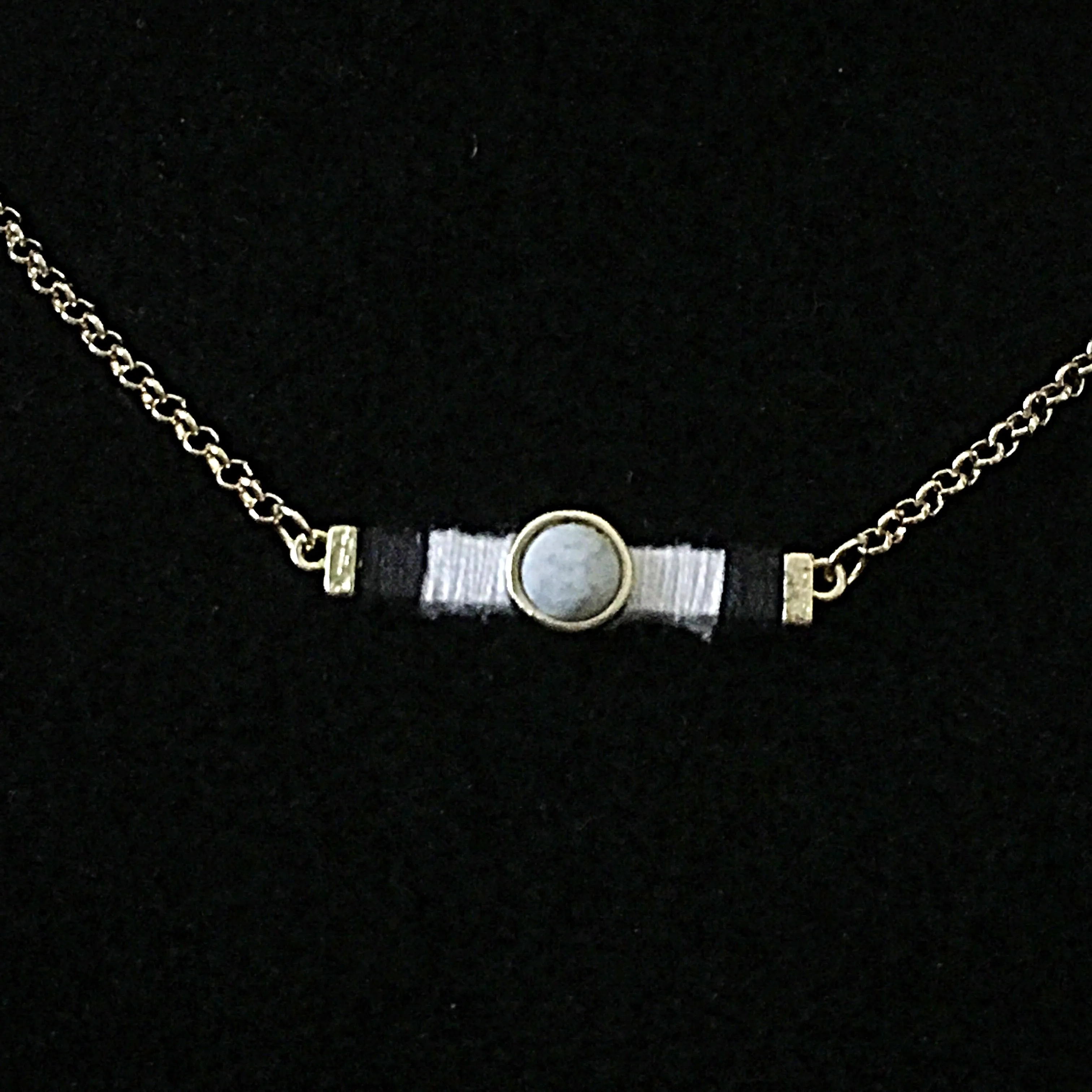 Gold Tone Bar & Stone Necklace Set- Black & White