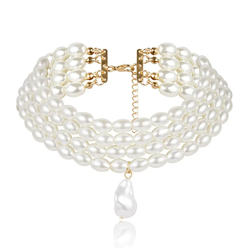 Gorgeous Imitation White Pearl Pendant Necklace for Lady