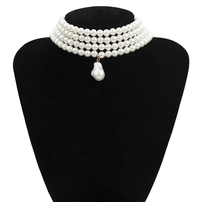 Gorgeous Imitation White Pearl Pendant Necklace for Lady