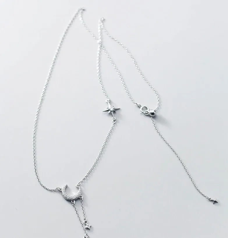 Gorgeous Moon Tassel Star Pendant Short Necklace