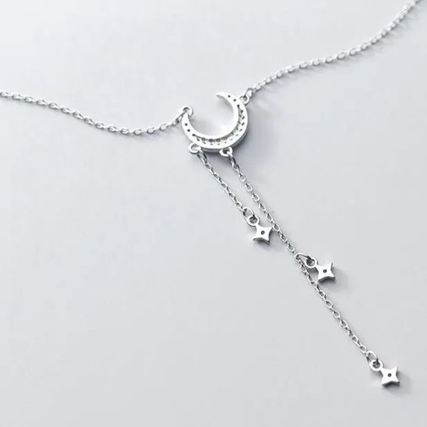 Gorgeous Moon Tassel Star Pendant Short Necklace