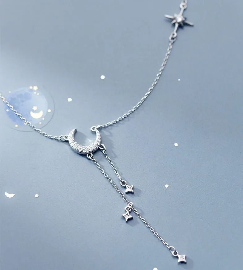 Gorgeous Moon Tassel Star Pendant Short Necklace