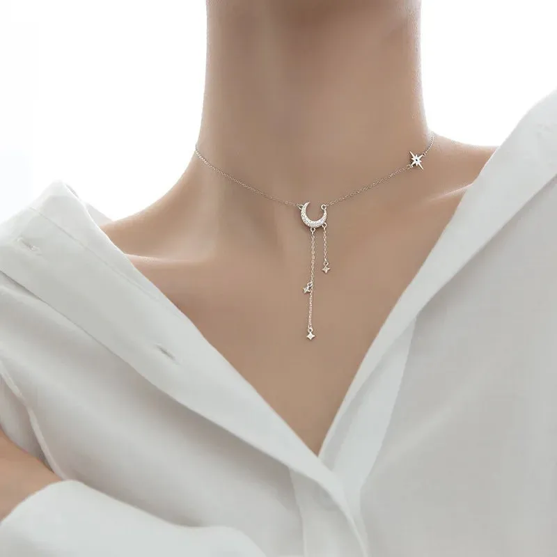 Gorgeous Moon Tassel Star Pendant Short Necklace