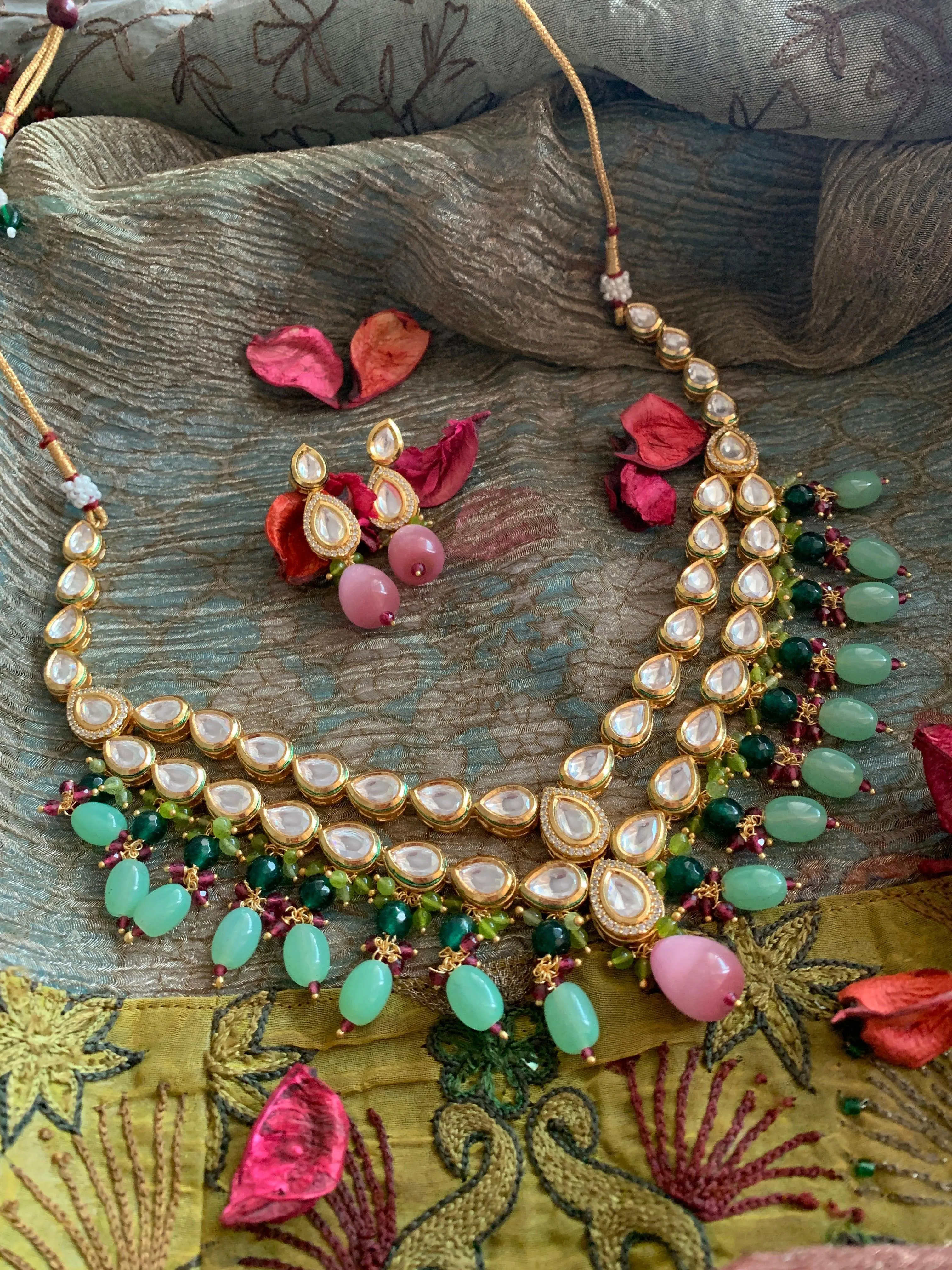 Gorgeous Two Layered Kundan Necklace with Earrings