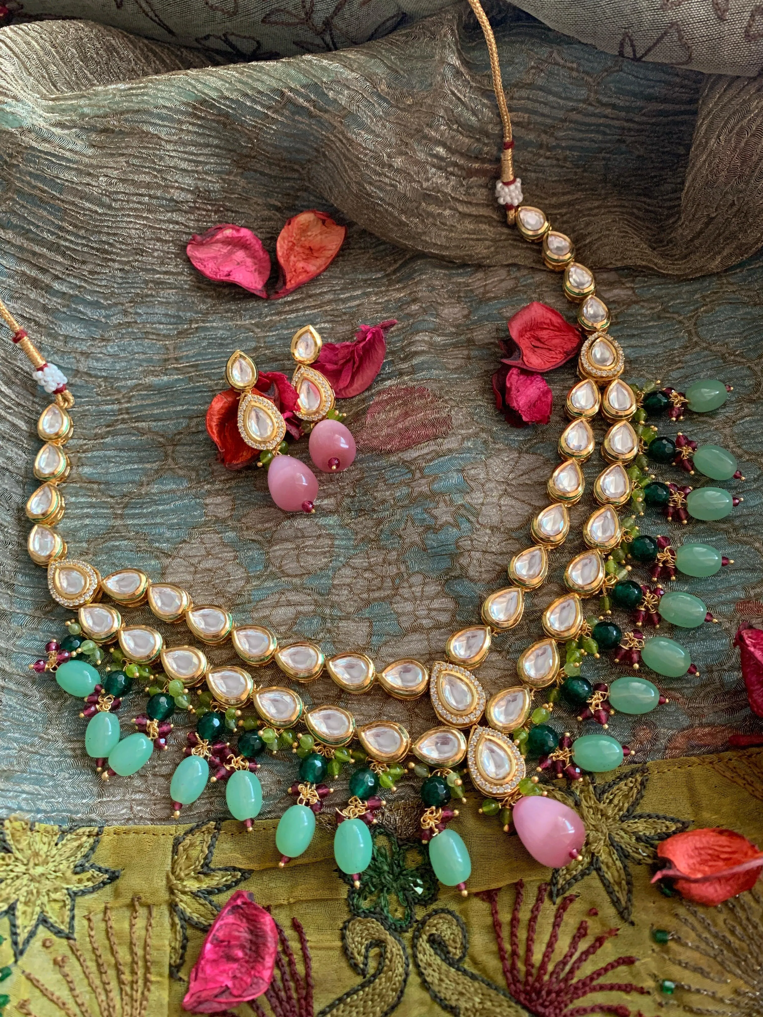 Gorgeous Two Layered Kundan Necklace with Earrings