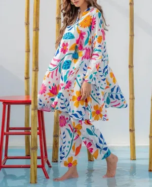 Grace W281- Printed 2pc soft  crepe dress