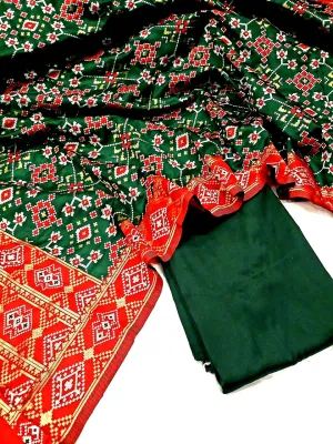 Green Banarasi Silk Katan Patola Design Suit