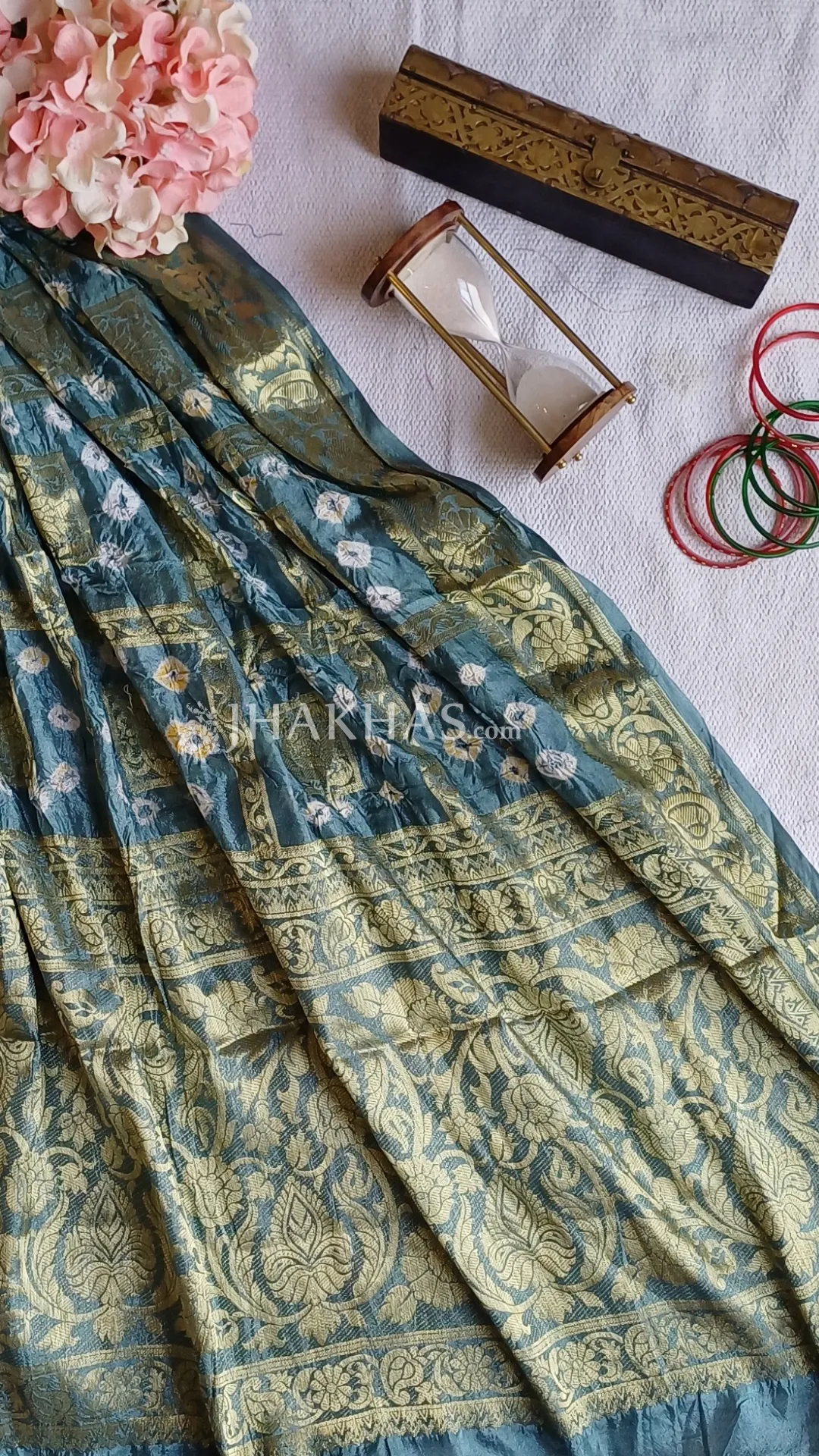 Green Bandhej Banarasi Gharchola Soft Silk Dupatta