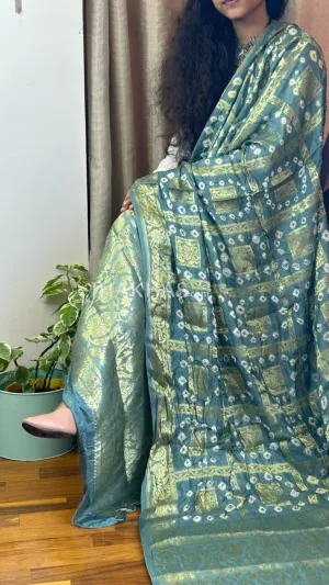 Green Bandhej Banarasi Gharchola Soft Silk Dupatta