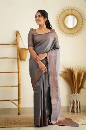 Grey Soft Silk Saree With Zari Weaving Work