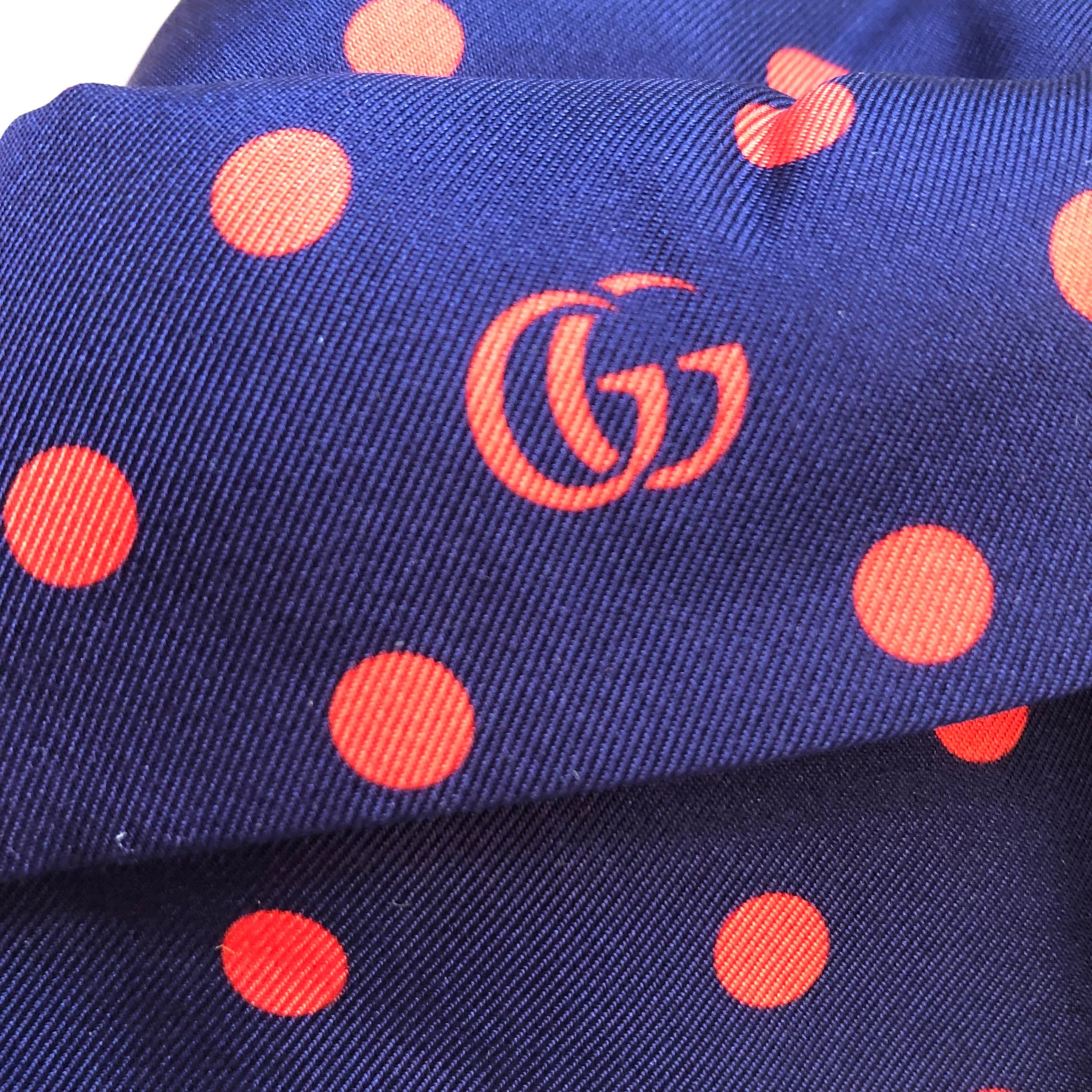 Gucci Navy Headband with Red Polka Dots and Interlocking GG