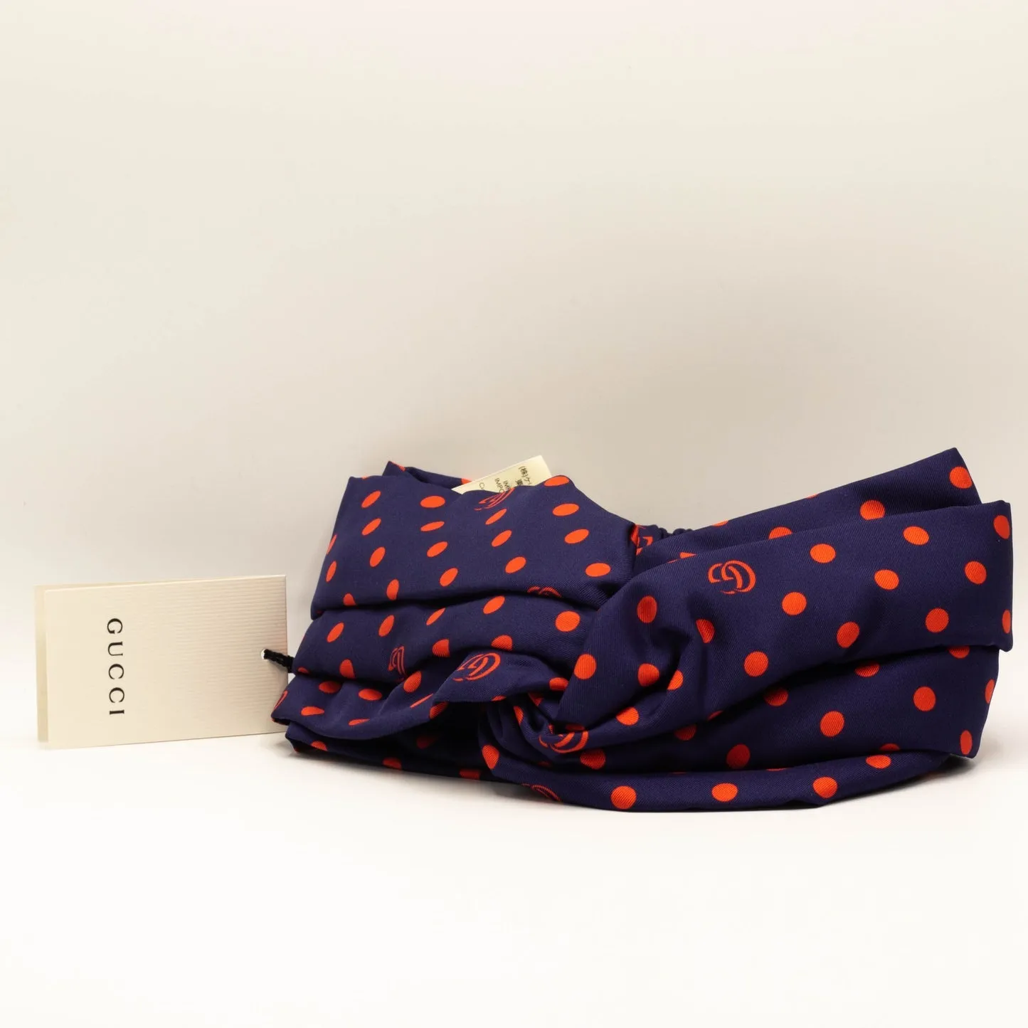Gucci Navy Headband with Red Polka Dots and Interlocking GG