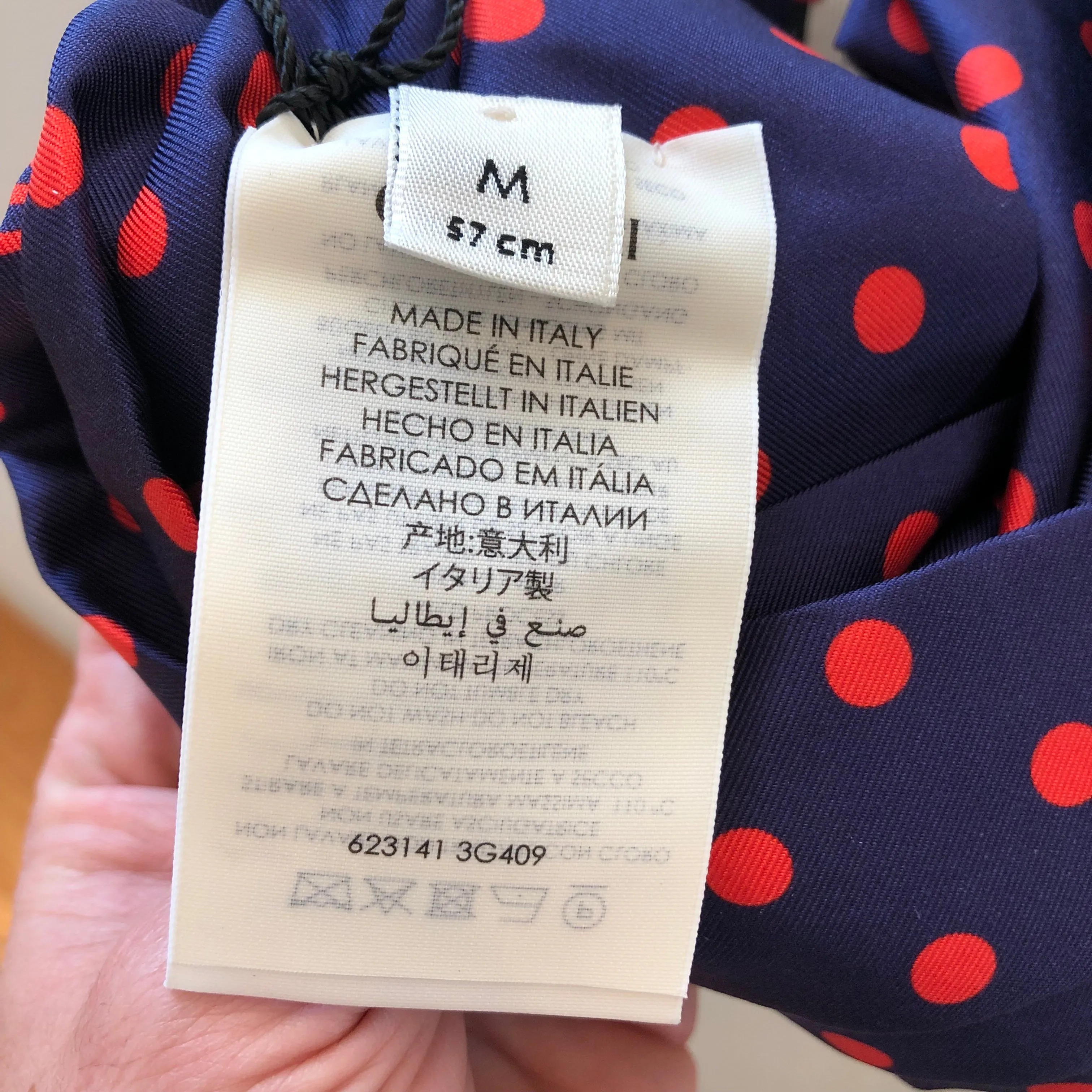 Gucci Navy Headband with Red Polka Dots and Interlocking GG
