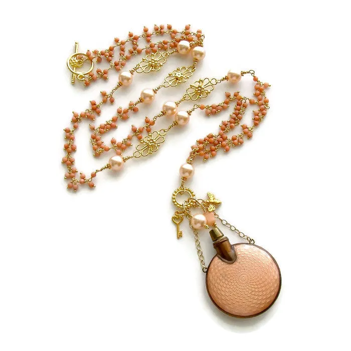 Guilloche Chatelaine Scent Bottle Coral Cluster Necklace - Aline Necklace