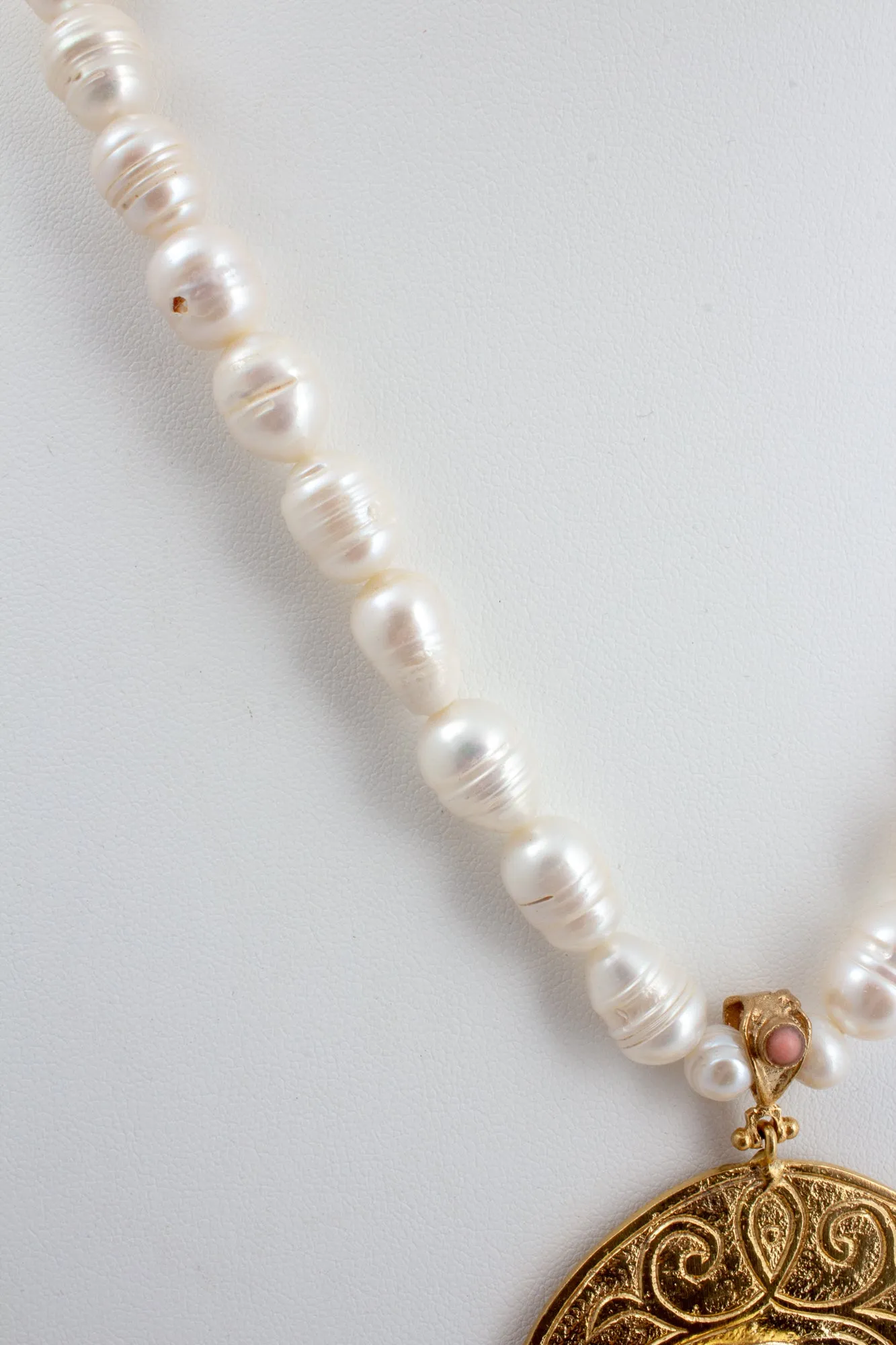 Handmade Pearl & Coral Hamsa Pendant Statement Necklace from Istanbul