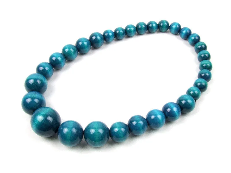 Handmade Wooden Bead Necklace and Bracelet Set (Korale Goralskie)- Aqua Blue