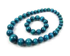 Handmade Wooden Bead Necklace and Bracelet Set (Korale Goralskie)- Aqua Blue