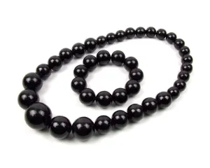 Handmade Wooden Bead Necklace and Bracelet Set (Korale Goralskie)- Black