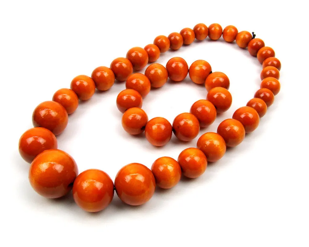 Handmade Wooden Bead Necklace and Bracelet Set (Korale Goralskie)- Orange
