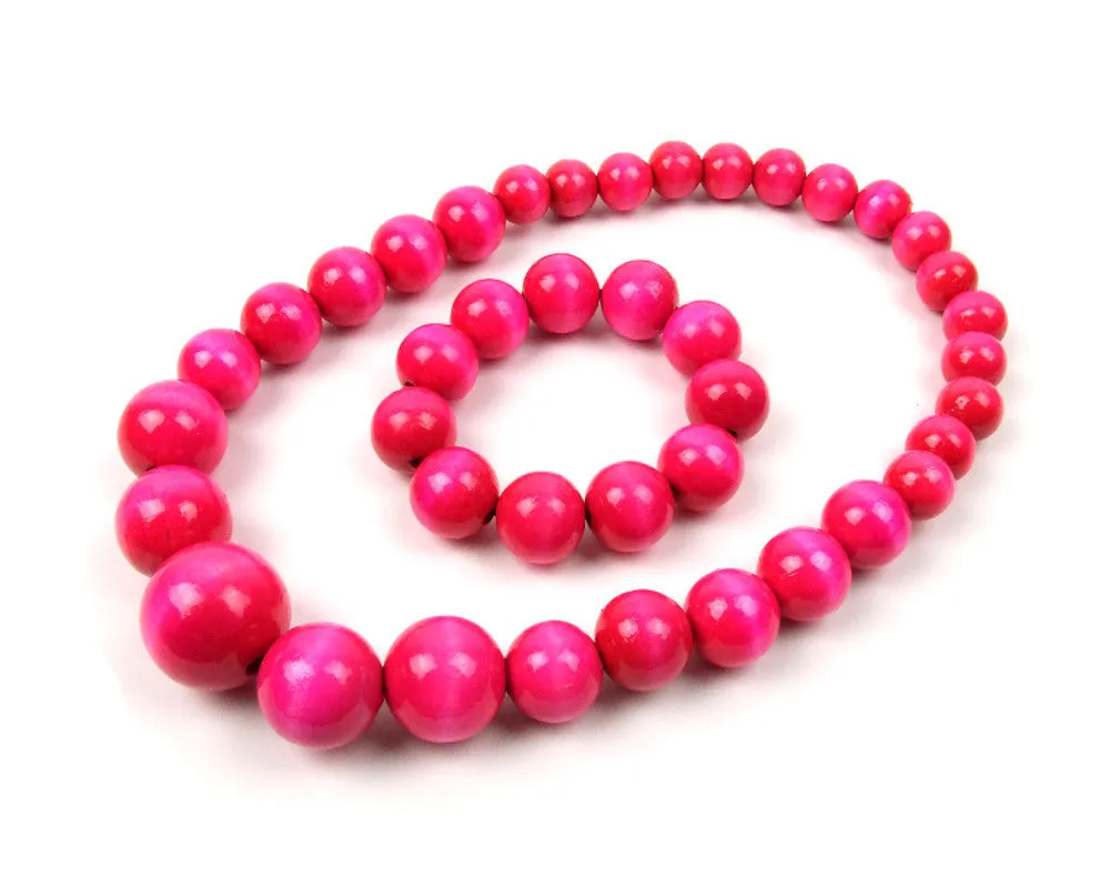 Handmade Wooden Bead Necklace and Bracelet Set (Korale Goralskie)- Pink