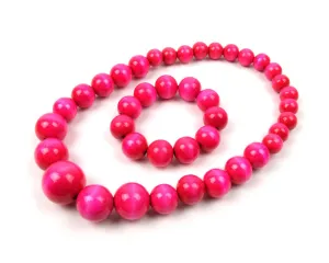 Handmade Wooden Bead Necklace and Bracelet Set (Korale Goralskie)- Pink