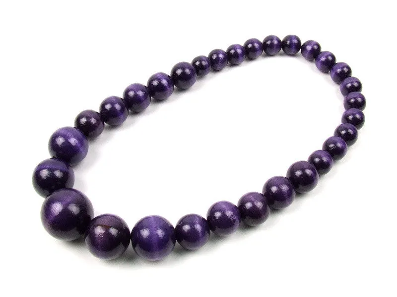 Handmade Wooden Bead Necklace and Bracelet Set (Korale Goralskie)- Plum Purple