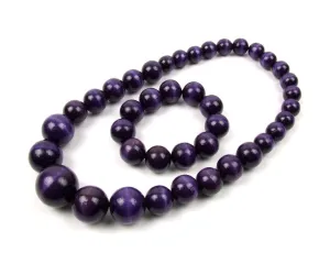 Handmade Wooden Bead Necklace and Bracelet Set (Korale Goralskie)- Plum Purple