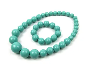 Handmade Wooden Bead Necklace and Bracelet Set (Korale Goralskie)- Turquoise