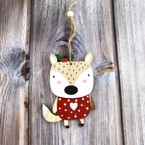 Hanging Wooden Fox with Holly