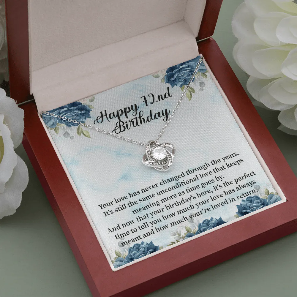 Happy 72nd Birthday - Love Knot Necklace Message Card