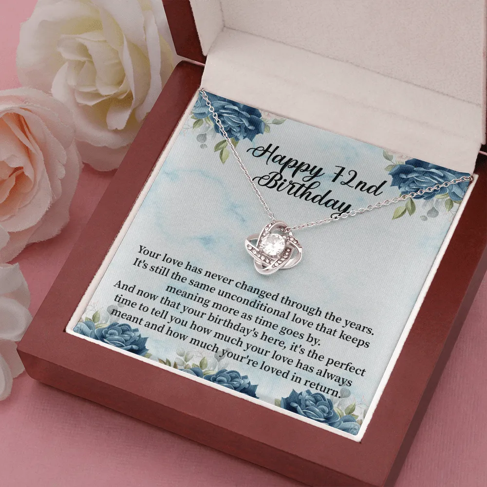 Happy 72nd Birthday - Love Knot Necklace Message Card