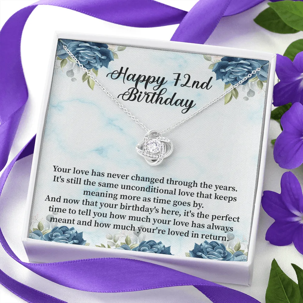 Happy 72nd Birthday - Love Knot Necklace Message Card