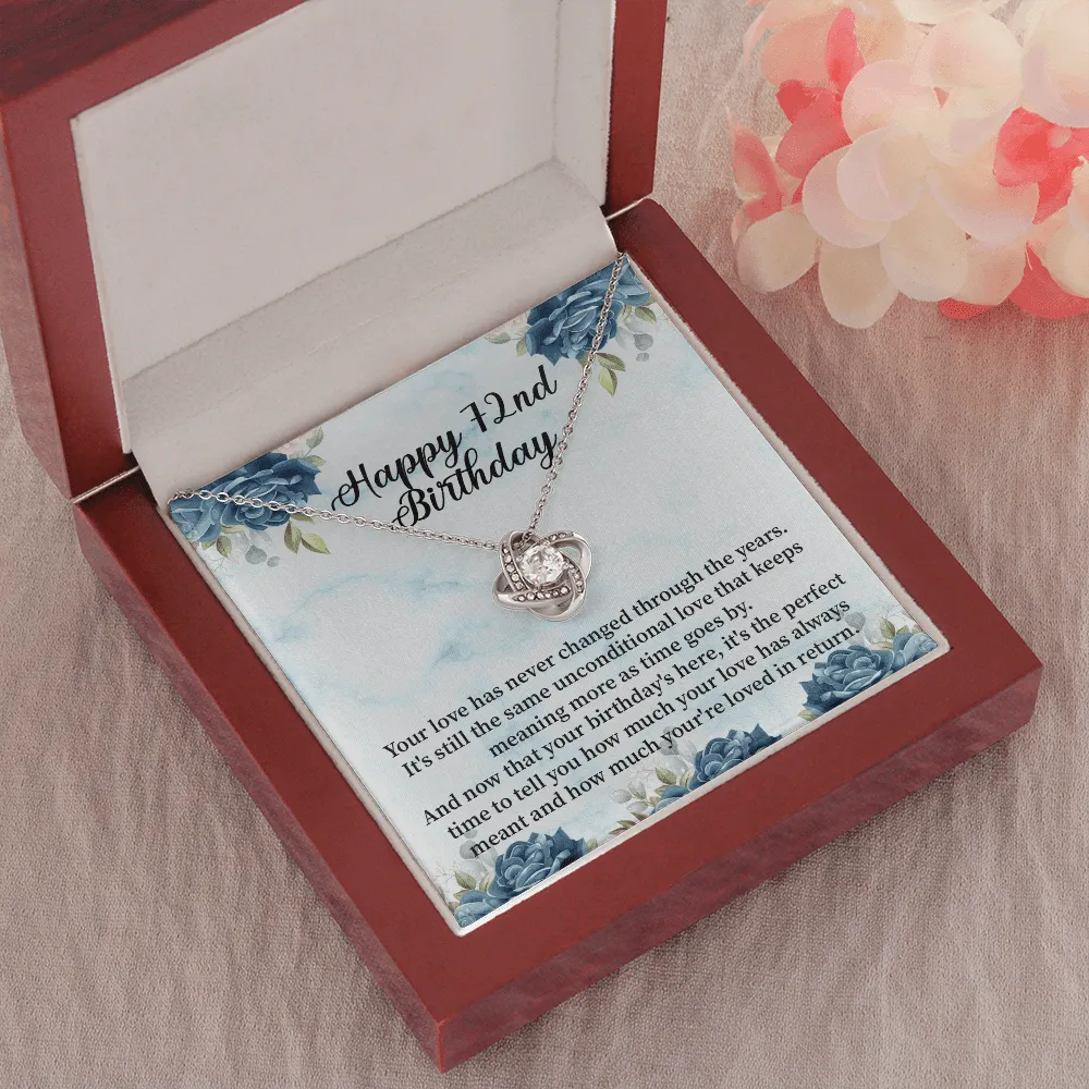 Happy 72nd Birthday - Love Knot Necklace Message Card