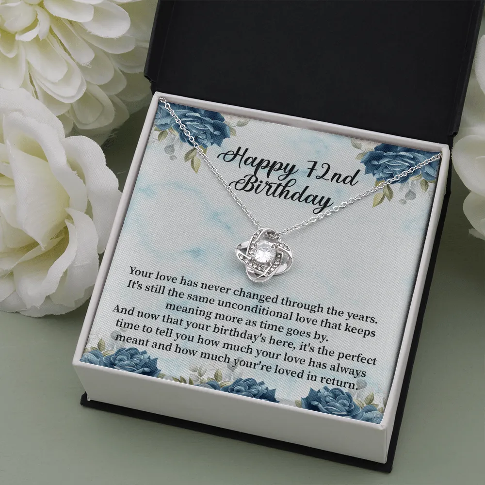 Happy 72nd Birthday - Love Knot Necklace Message Card