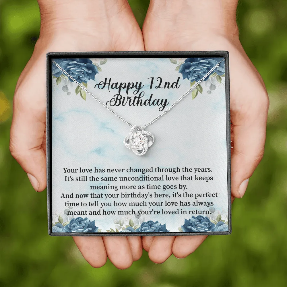 Happy 72nd Birthday - Love Knot Necklace Message Card