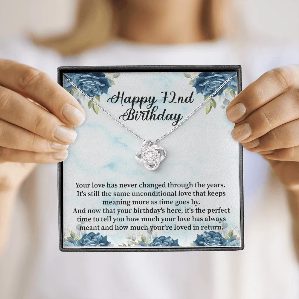 Happy 72nd Birthday - Love Knot Necklace Message Card