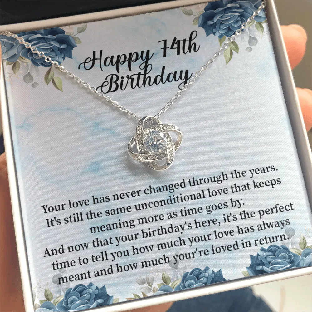 Happy 74th Birthday - Love Knot Necklace Message Card