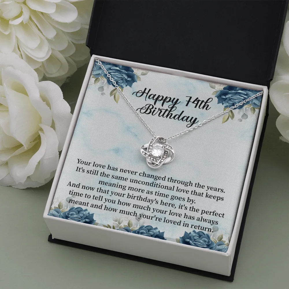 Happy 74th Birthday - Love Knot Necklace Message Card