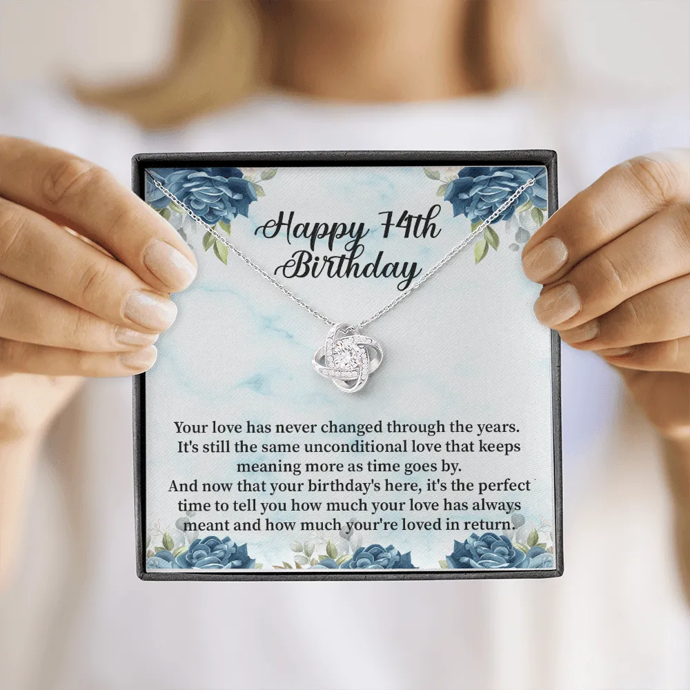 Happy 74th Birthday - Love Knot Necklace Message Card