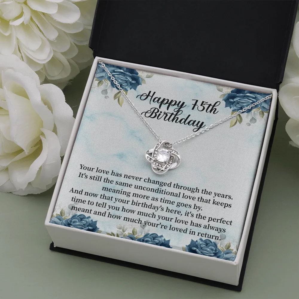 Happy 75th Birthday - Love Knot Necklace Message Card