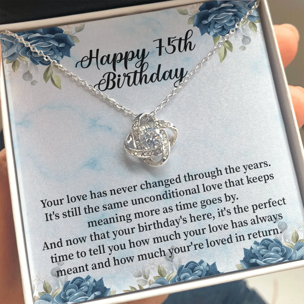 Happy 75th Birthday - Love Knot Necklace Message Card