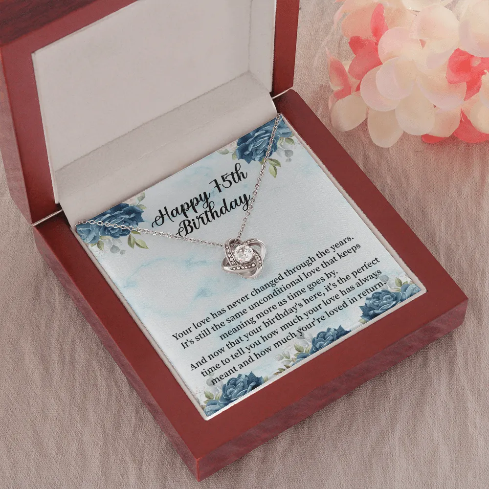Happy 75th Birthday - Love Knot Necklace Message Card