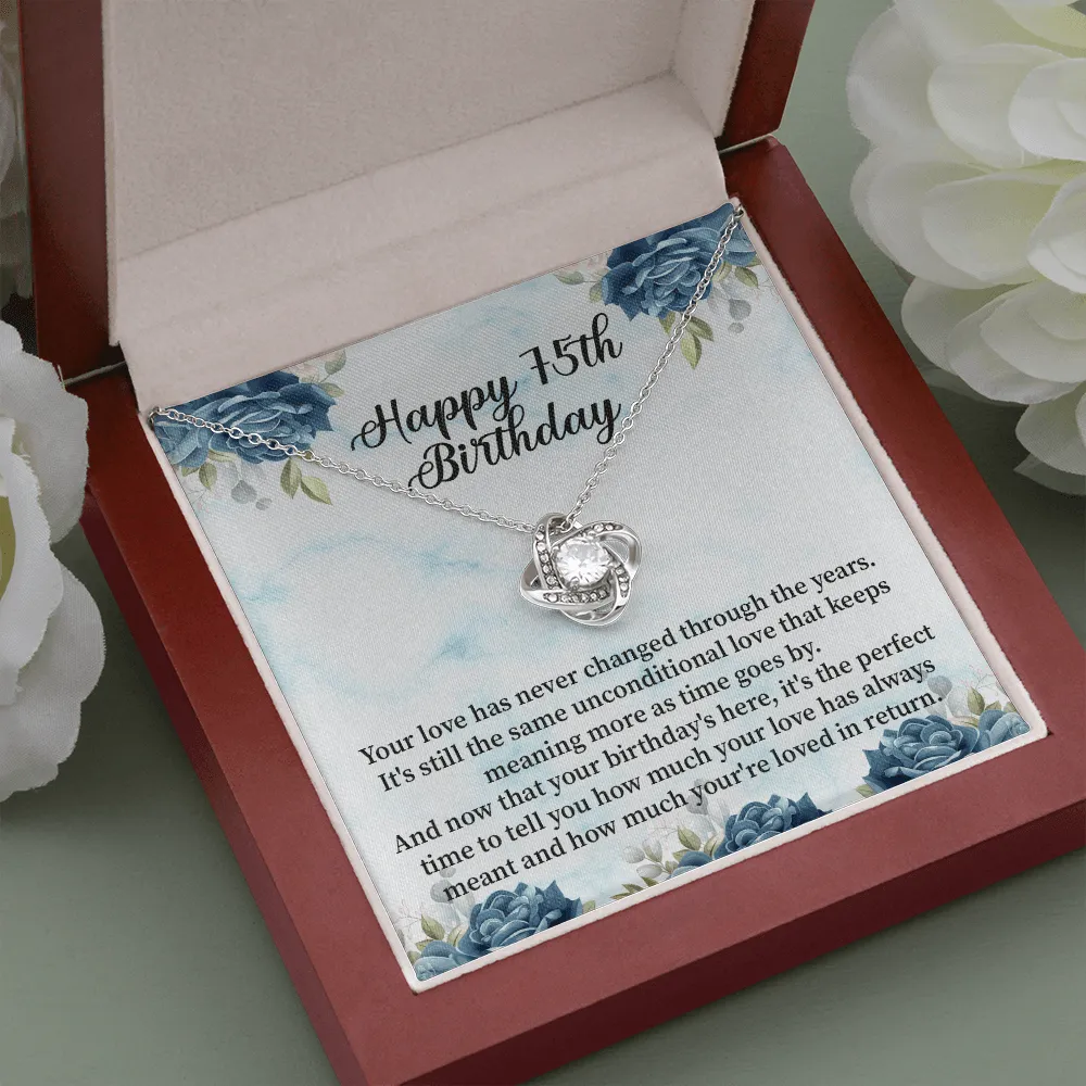 Happy 75th Birthday - Love Knot Necklace Message Card