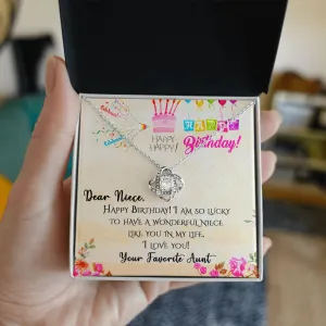 Happy Birthday Niece Love Knot Pendant Necklace, Gift For Niece