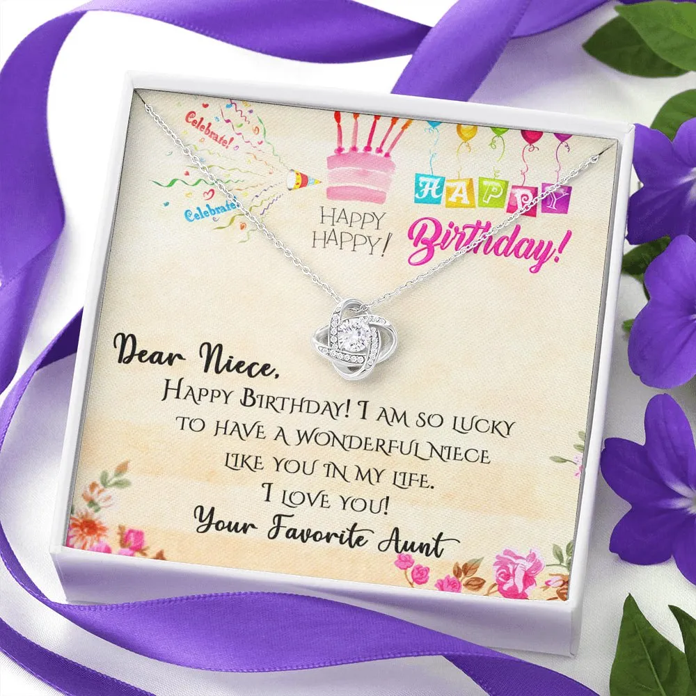 Happy Birthday Niece Love Knot Pendant Necklace, Gift For Niece