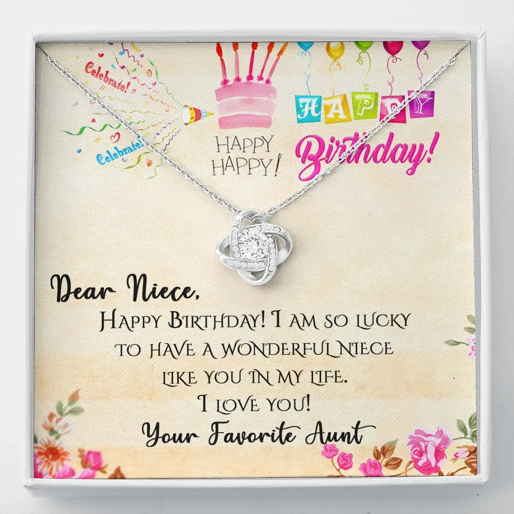 Happy Birthday Niece Love Knot Pendant Necklace, Gift For Niece
