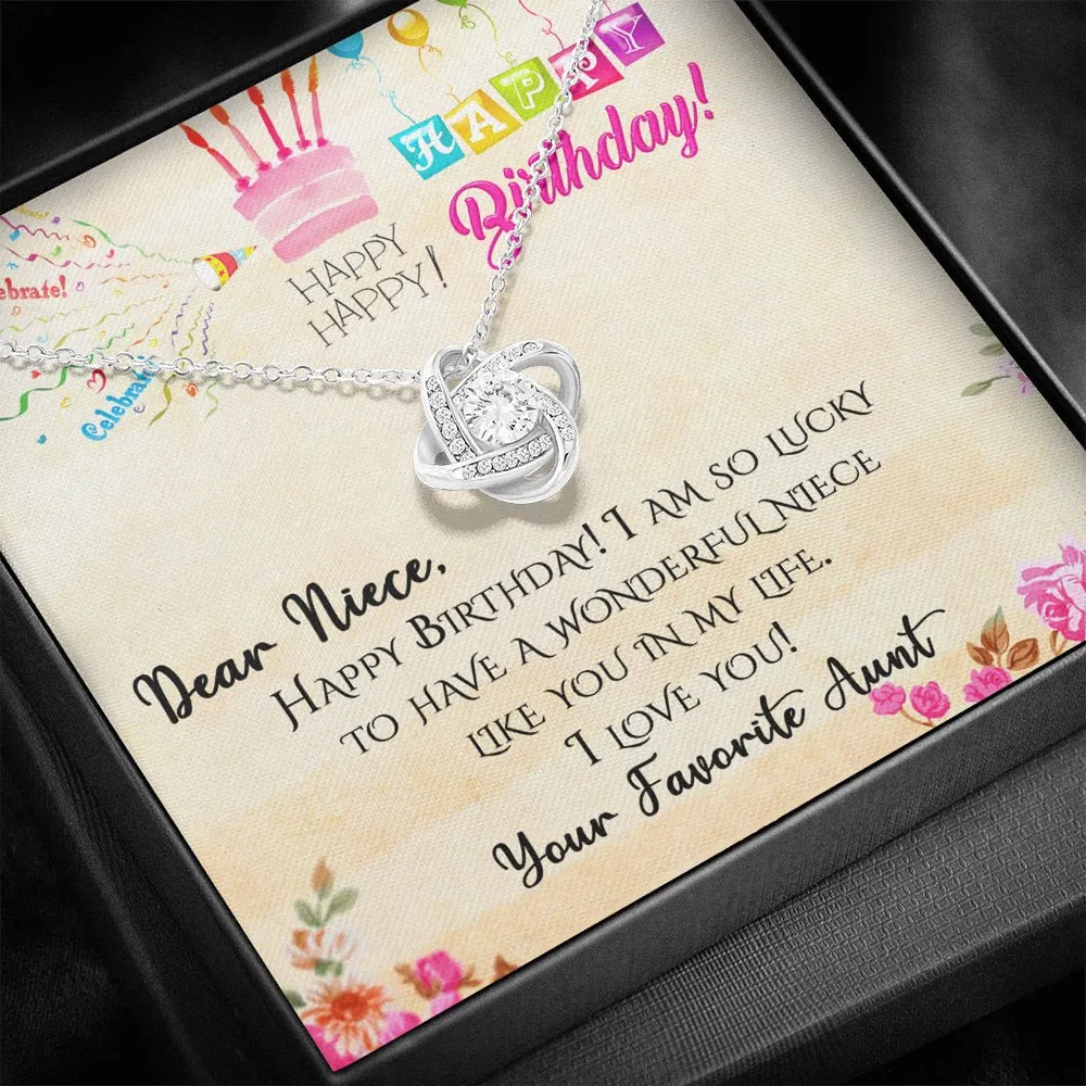 Happy Birthday Niece Love Knot Pendant Necklace, Gift For Niece