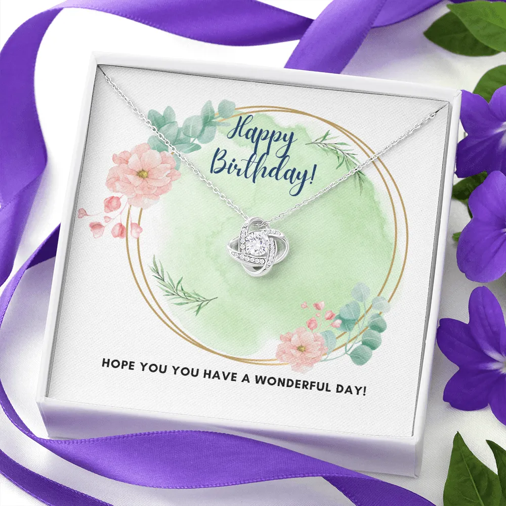 Happy Birthday on Your Wonderful Day Love Knot Necklace