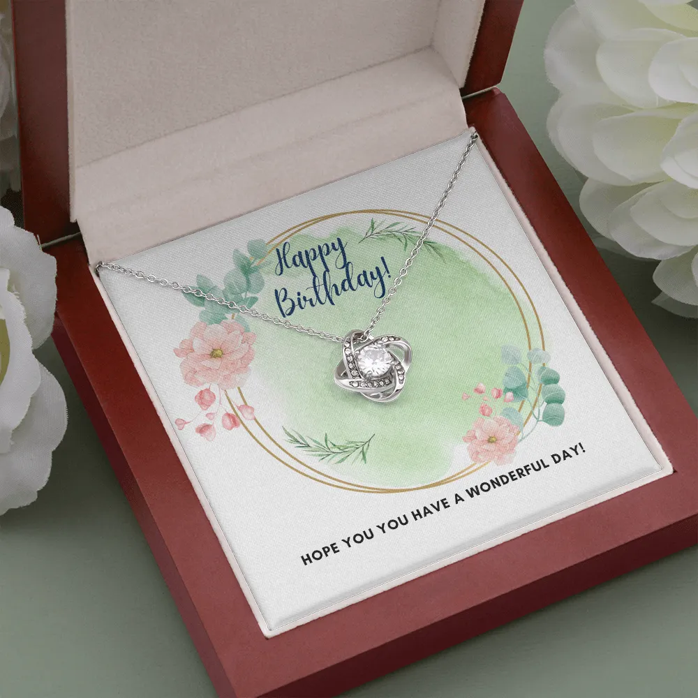 Happy Birthday on Your Wonderful Day Love Knot Necklace